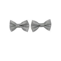 Set of 2 Glitter Bow Hair Clip - Silver